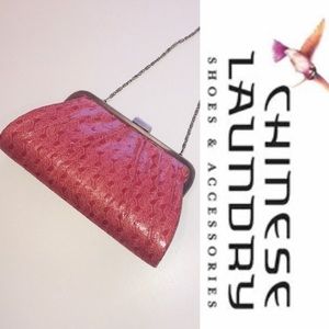 CHINESE LAUNDRY pink purse clutch w/ silver strap